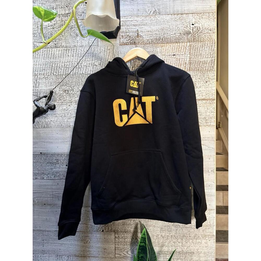 🏷 Caterpillar | NWT Thick CAT Logo Pullover Hoodie - Men's Small, Black/Yellow